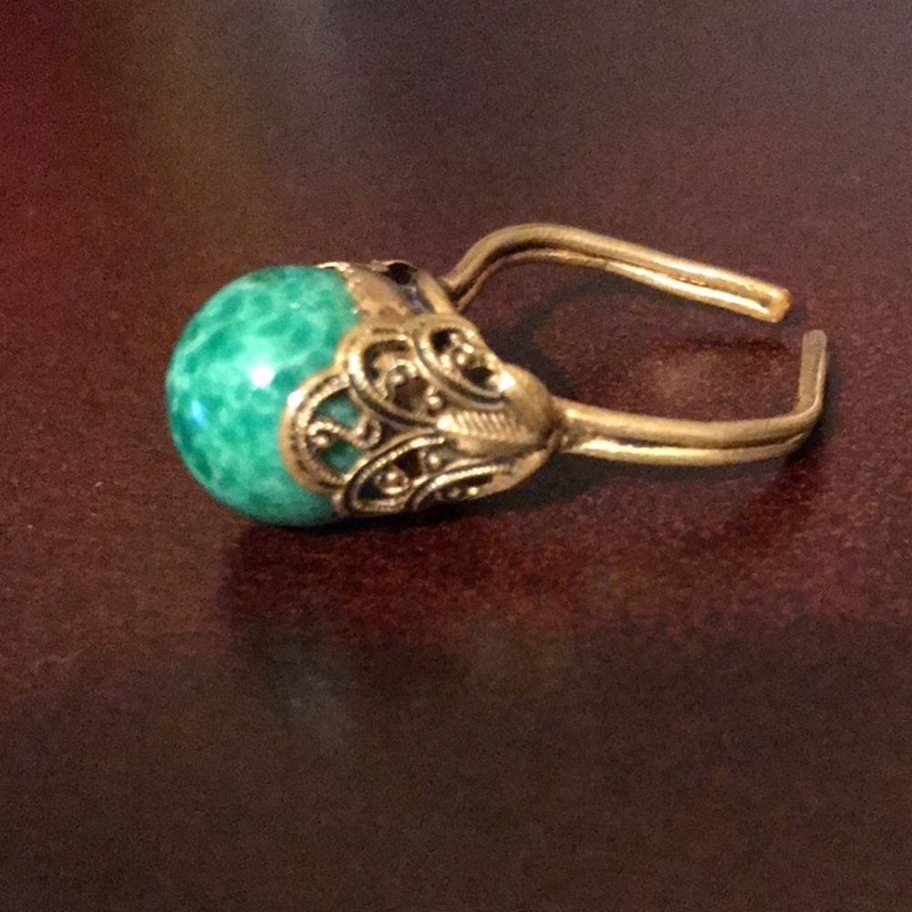 Antique Art Deco Brass Filigree Peking Glass Ring